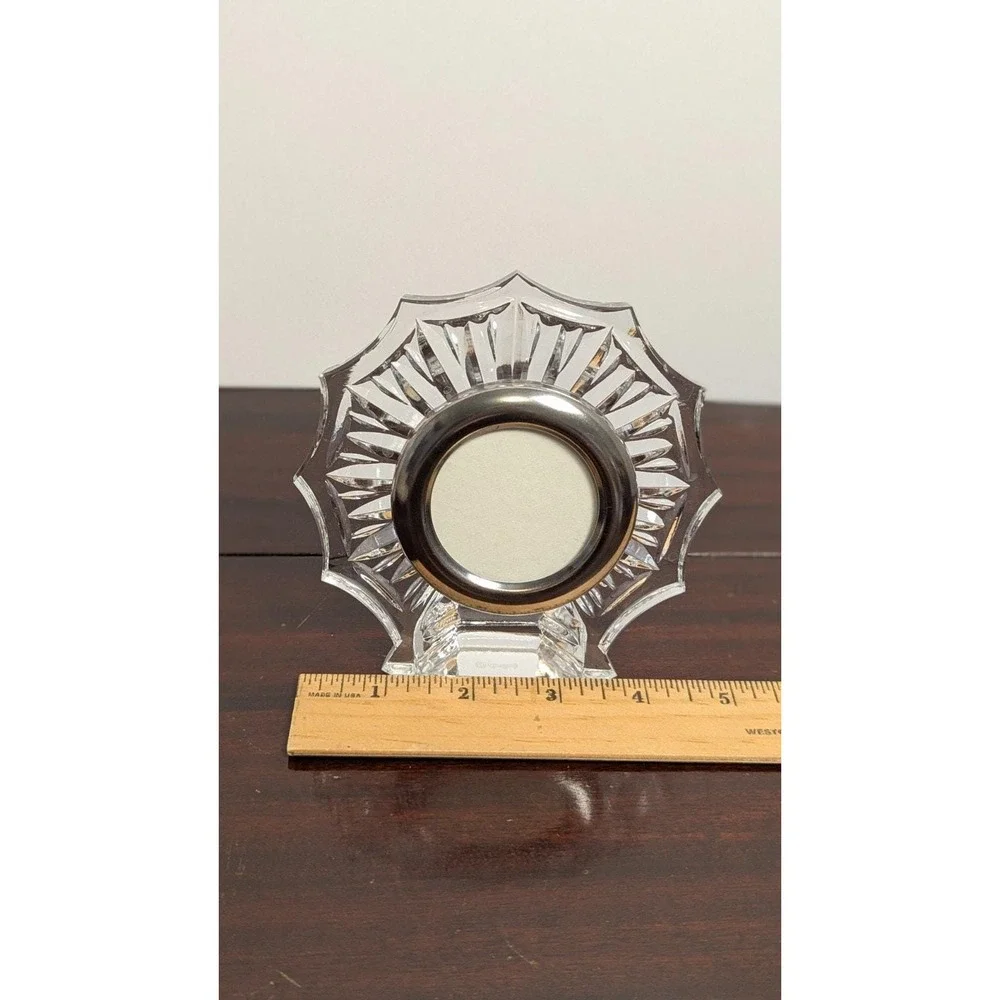 Vintage Starburst Glass Picture Frame Round Silver Photo Insert Clear 4.5in